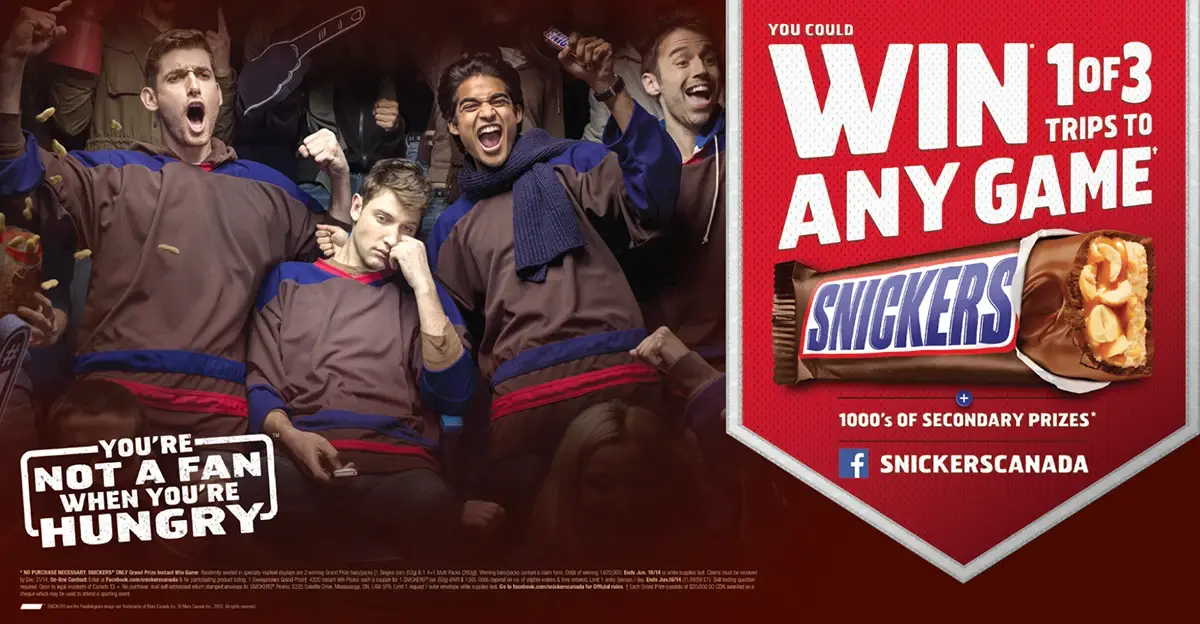 Snickers Canada You're Not A Fan When You're Hungry campaign banner
