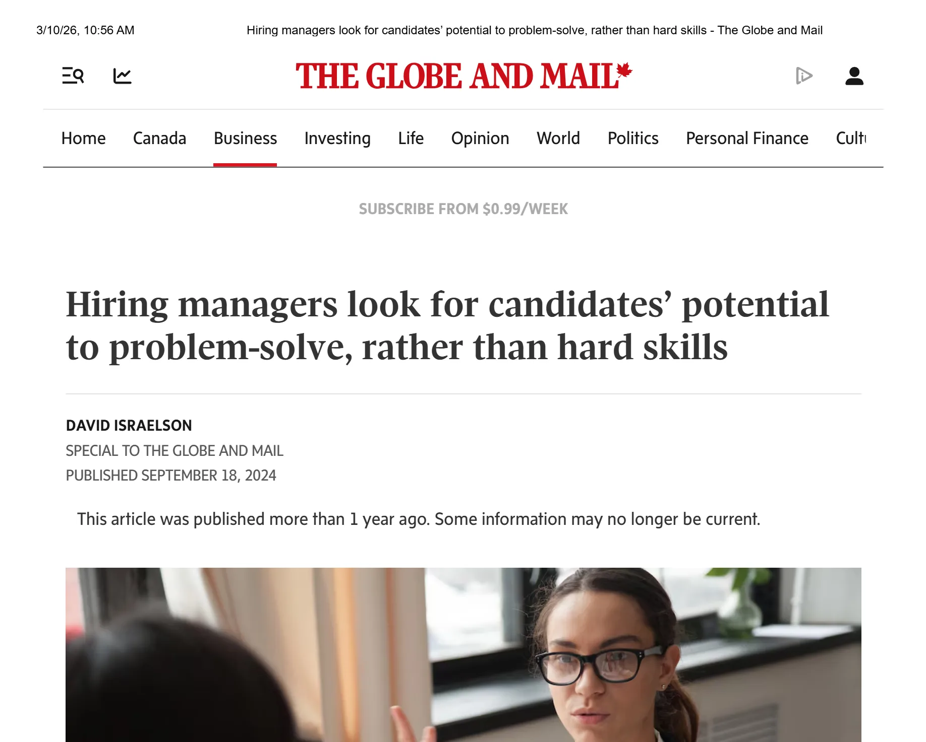 Hiring Managers Look for Problem-Solving Potential — Globe and Mail