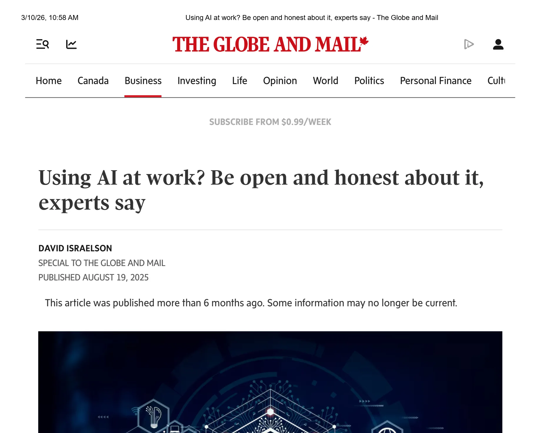 Using AI at Work? Be Open About It — Globe and Mail